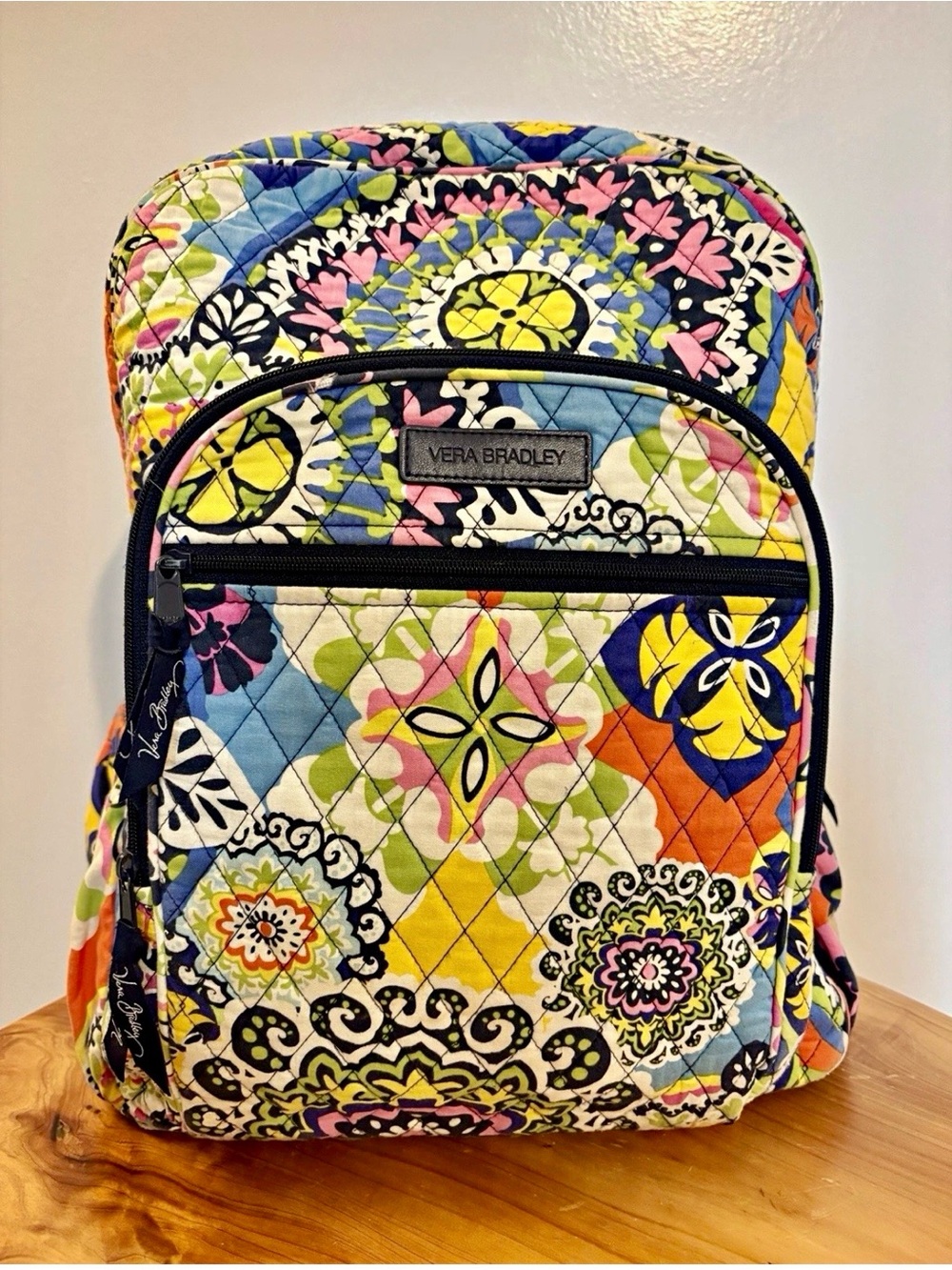 Vera Bradley Quilted Multi-Pattern Backpack in Blue, Yellow, Pink, Green